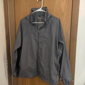 Cheerun Lightweight Hooded Weather Resistant Wind Breaker Zip Jacket-Gray-XL